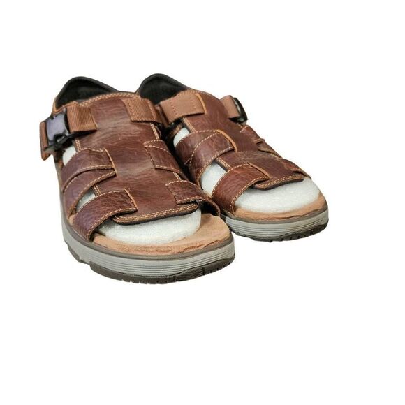 Clark's Unstructured Men's Brown Leather Un Trek Cove Sandals Size 12 - Picture 1 of 12